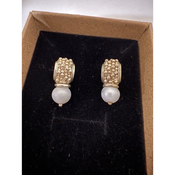 Michael Dawkins Pearl Textured Sterling Silver Earring 925 14K Thailand - Picture 2 of 12